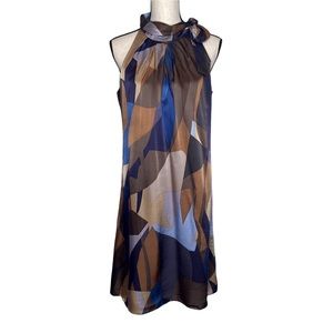 Donna Ricco 100% Silk Abstract Print Halter Tie Neck Summer Dress
